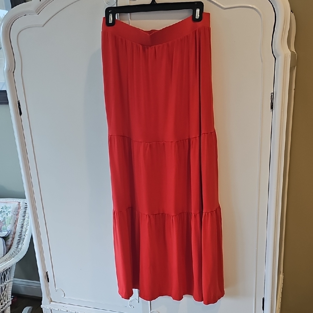 Boden Red Tiered Maxi Skirt Casual Resort Wear